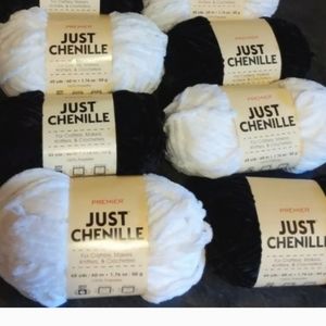 6 SKEINS JUST CHENILLE ,BLACK + WHITE